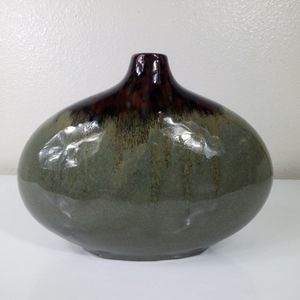 Vintage Handmade & Hand Painted Drip Glaze Art Pottery Vase Green/Brown